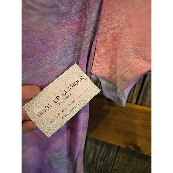 NWT botique Giddy up glamor size large L tie dye pink v neck short sleeve - Picture 8 of 8